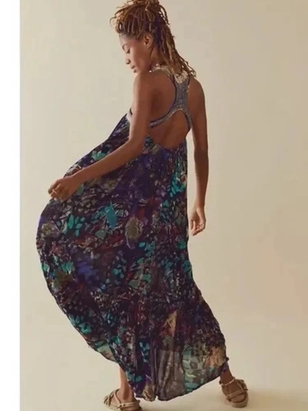 Free People Monarch Maxi dress Black Multicolor Crochet Yoke Maxi Dress Feminine